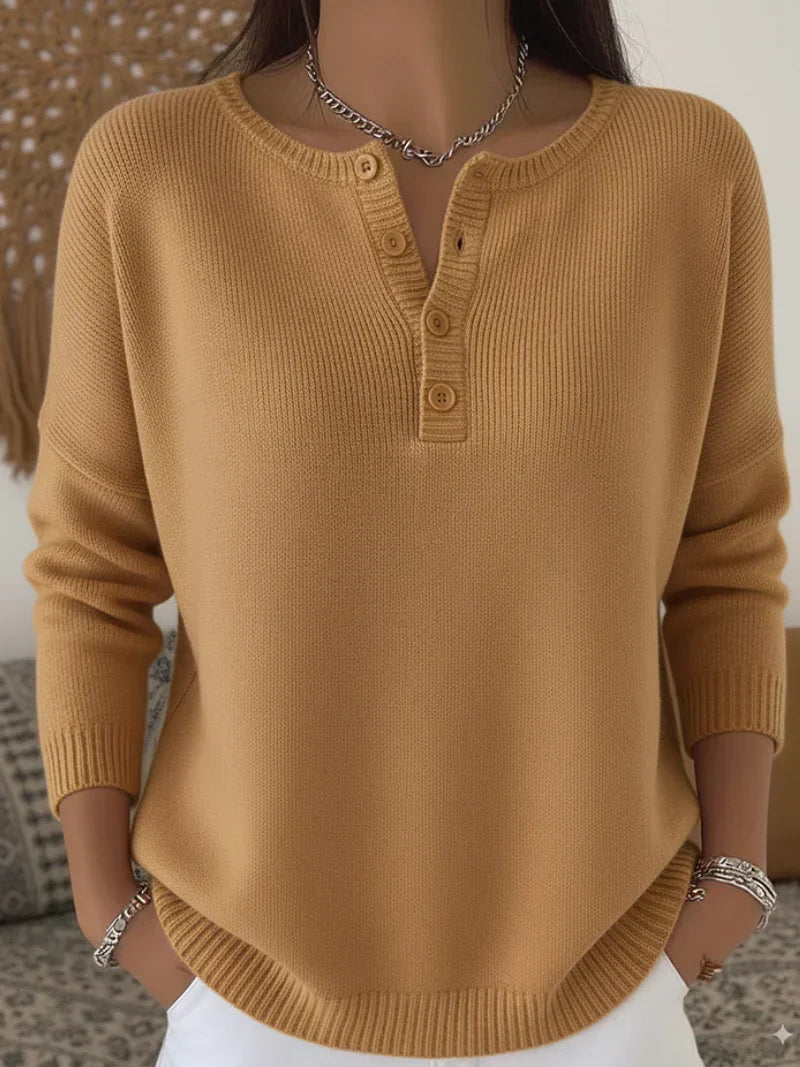 Helena™ | Jersey de punto con cuello Henley y botones