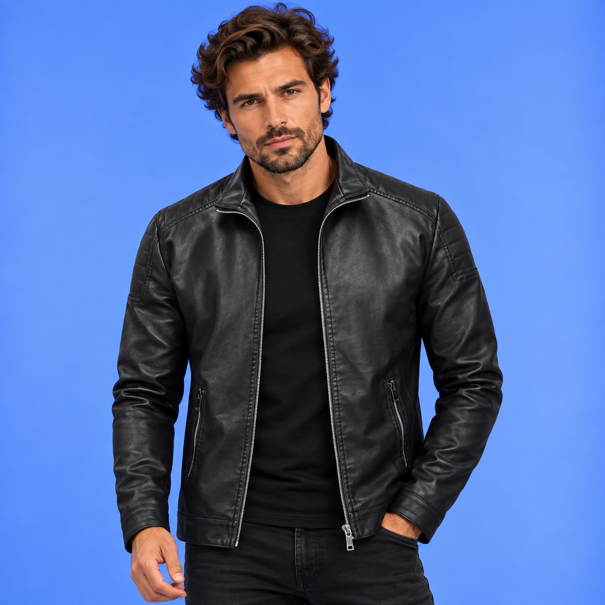 Francisco™ | Chaleco de cuero con cuello stand