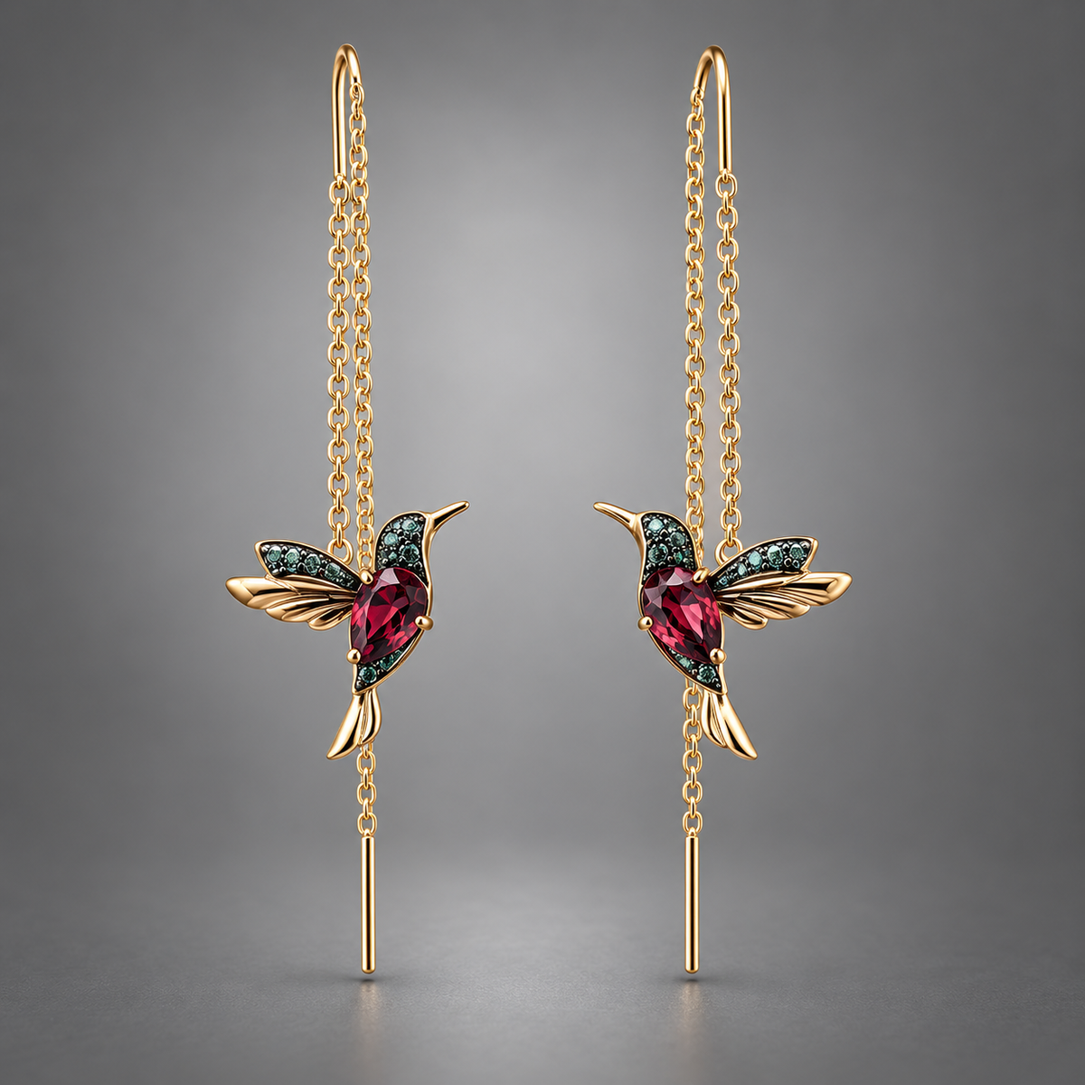 Pendientes con colibrí esmaltado y circonitas