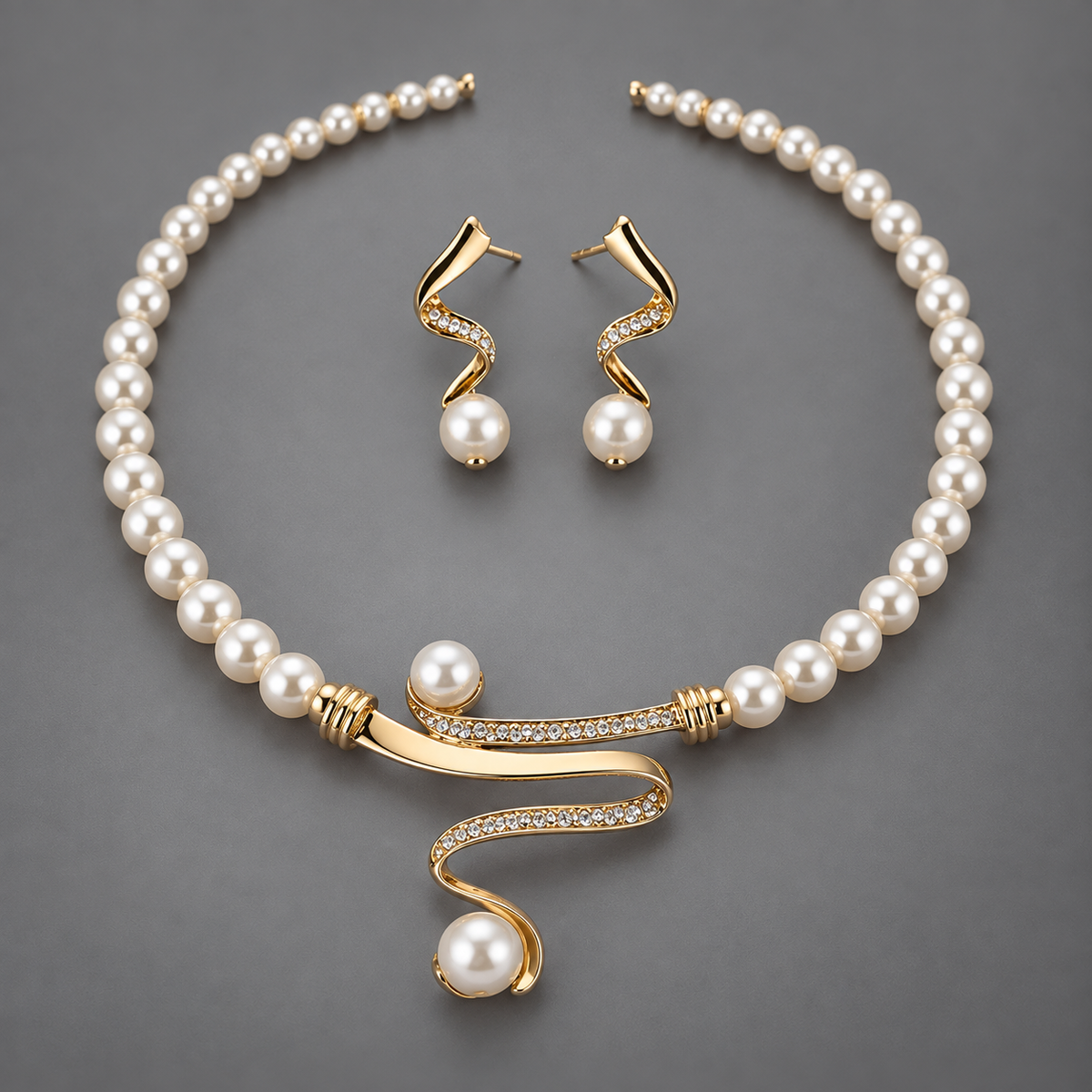 Juego de collar y pendientes de perlas naturales