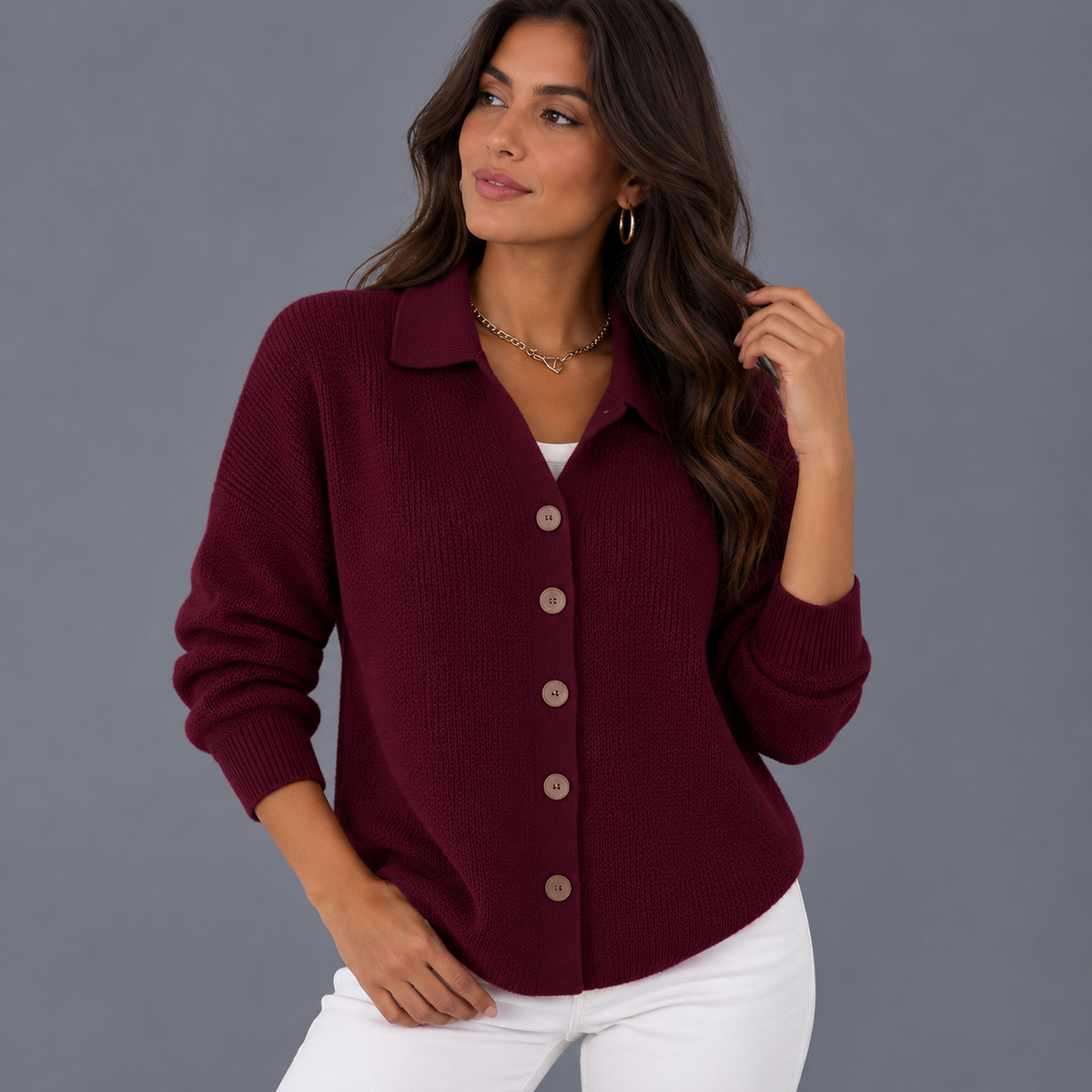 Josephine™ | Cárdigan con cuello y botones en la parte delantera