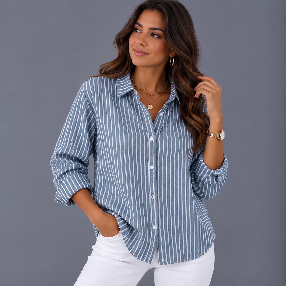 Jacqueline™ | Camisa a rayas con botones