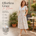 🌸 Vestido Floral con Escote en V y Detalle Retorcido en la Cintura