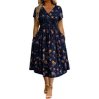 🌸 Vestido Floral con Escote en V y Detalle Retorcido en la Cintura