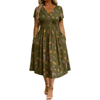 🌸 Vestido Floral con Escote en V y Detalle Retorcido en la Cintura